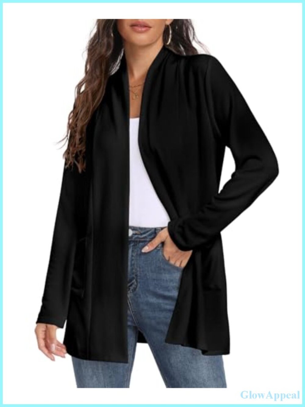 Lightweight Knit Cardigan with Pockets Long Sleeve V-Neck Relaxed Fit